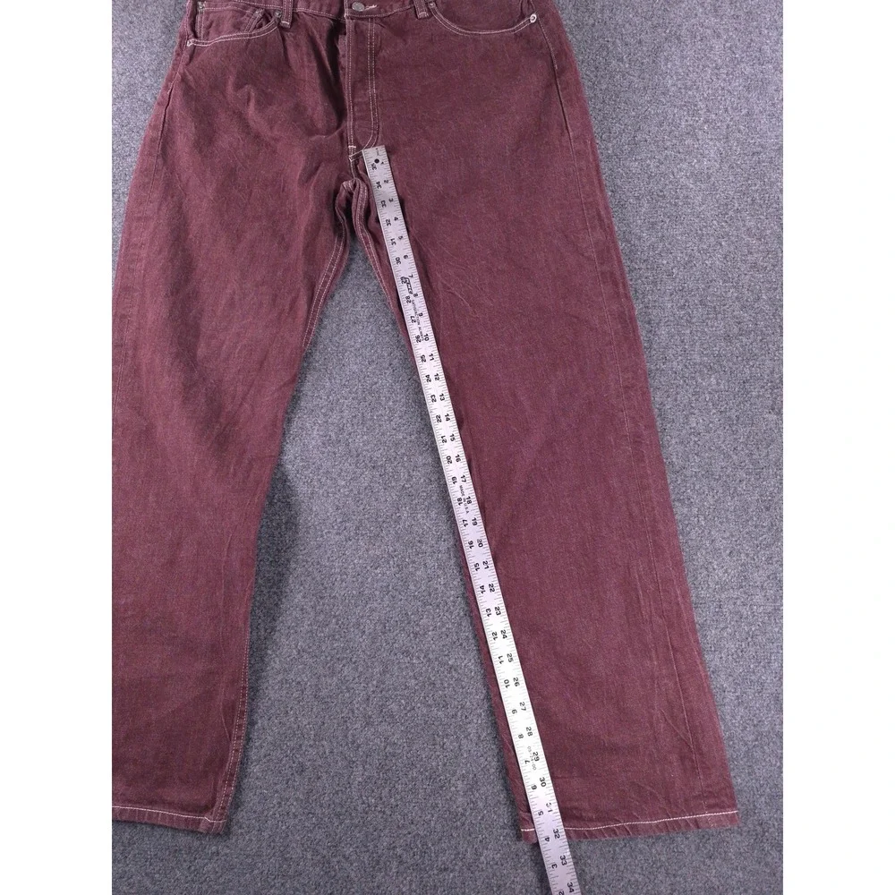 Levis 501 XX Mens Jeans 38x34 Burgundy Maroon White Stitch Straight Leg Denim